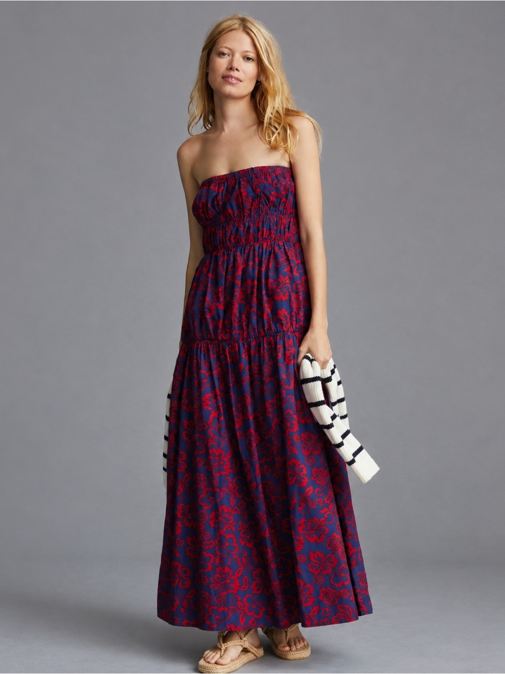 NWT Sundry Aloha Strapless Red & Blue Floral Maxi Dress Size Large